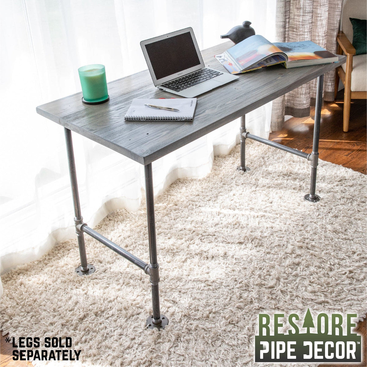 RESTORE Riverstone Grey Solid Wood Desk Tabletop by PIPE DECOR