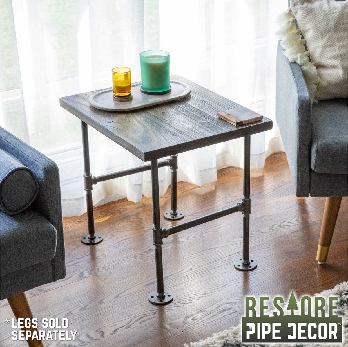 RESTORE Boulder Black Solid Wood End Tabletop by PIPE DECOR