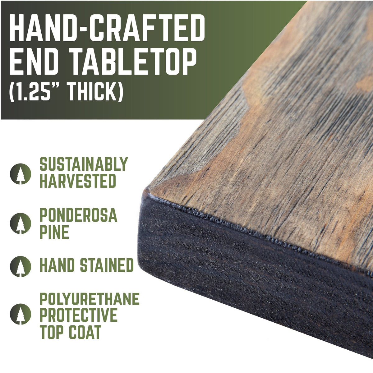 RESTORE Boulder Black Solid Wood End Tabletop by PIPE DECOR