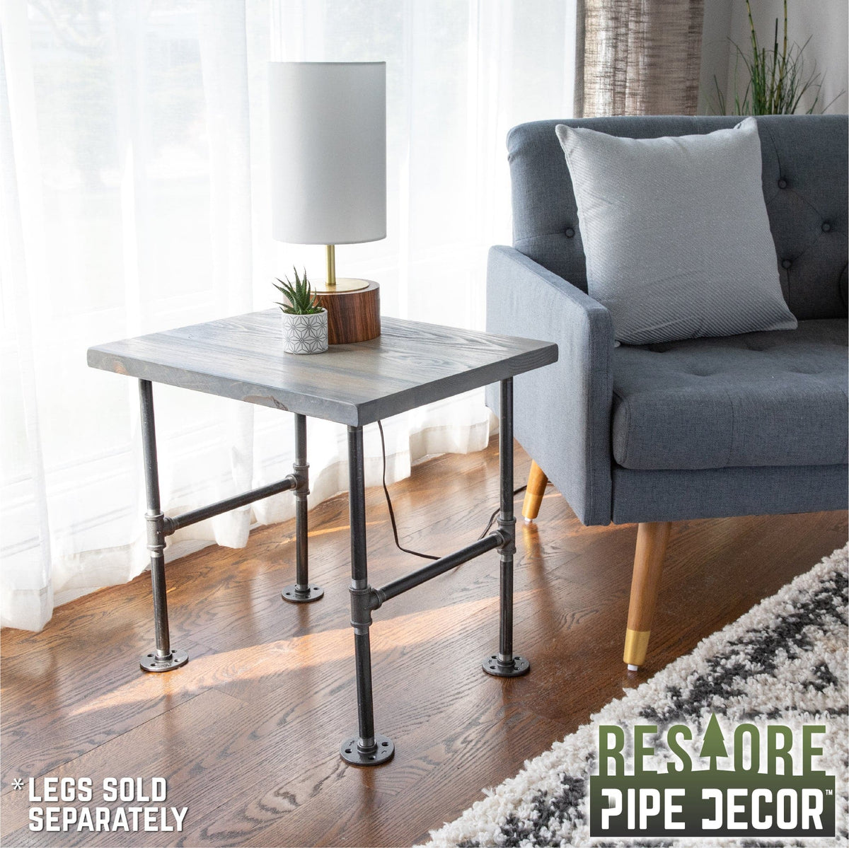RESTORE Riverstone Grey Solid Wood End Tabletop by PIPE DECOR