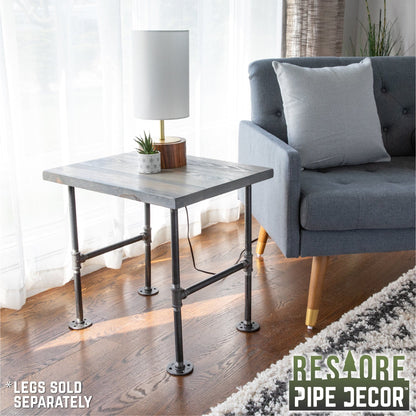 RESTORE Riverstone Grey Solid Wood End Tabletop by PIPE DECOR