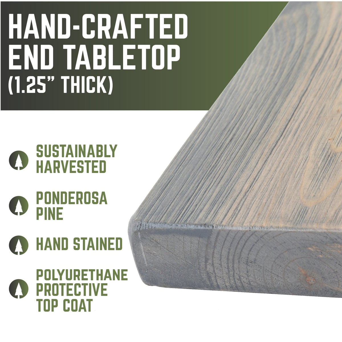 RESTORE Riverstone Grey Solid Wood End Tabletop by PIPE DECOR
