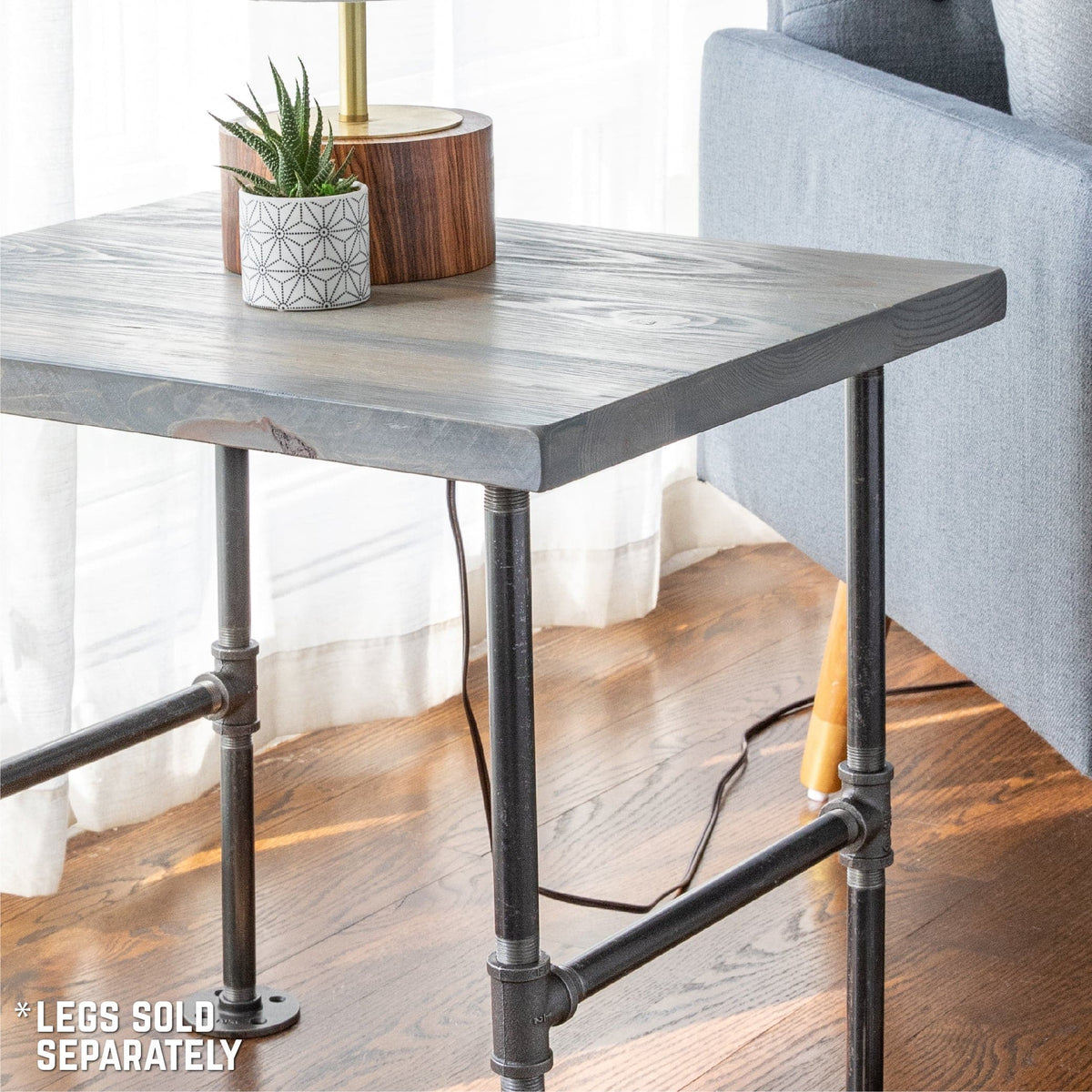 RESTORE Riverstone Grey Solid Wood End Tabletop by PIPE DECOR