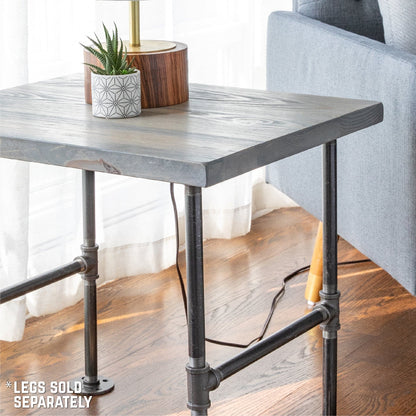 RESTORE Riverstone Grey Solid Wood End Tabletop by PIPE DECOR