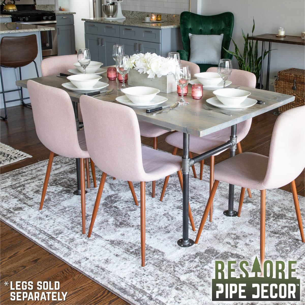 RESTORE Riverstone Grey Solid Wood Dining Tabletop by PIPE DECOR