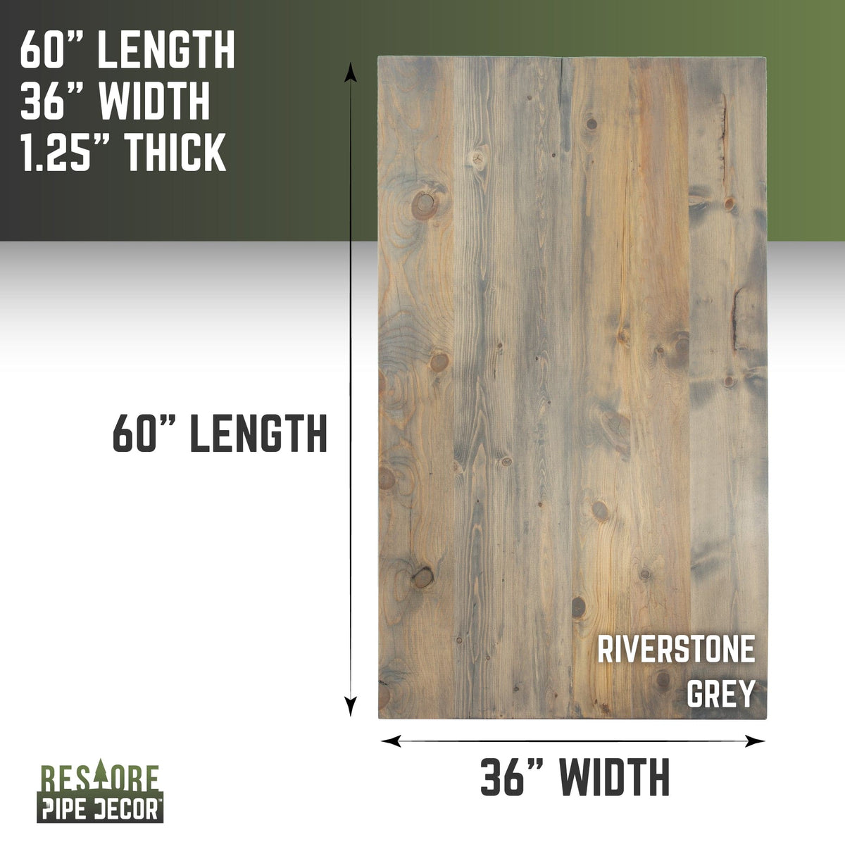 RESTORE Riverstone Grey Solid Wood Dining Tabletop by PIPE DECOR