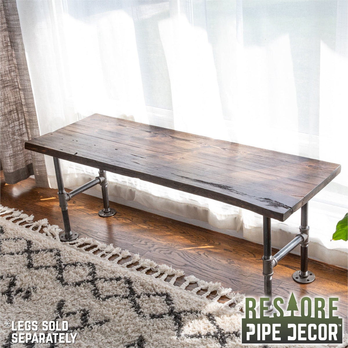 RESTORE Boulder Black Solid Live Edge Wood Console Tabletop by PIPE DECOR