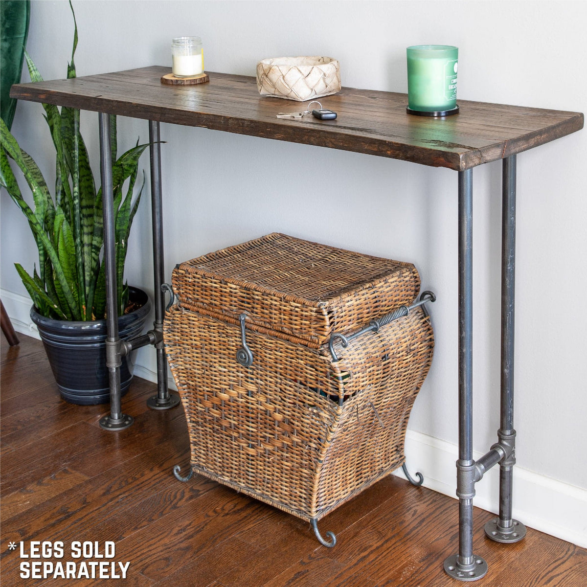 RESTORE Boulder Black Solid Live Edge Wood Console Tabletop by PIPE DECOR