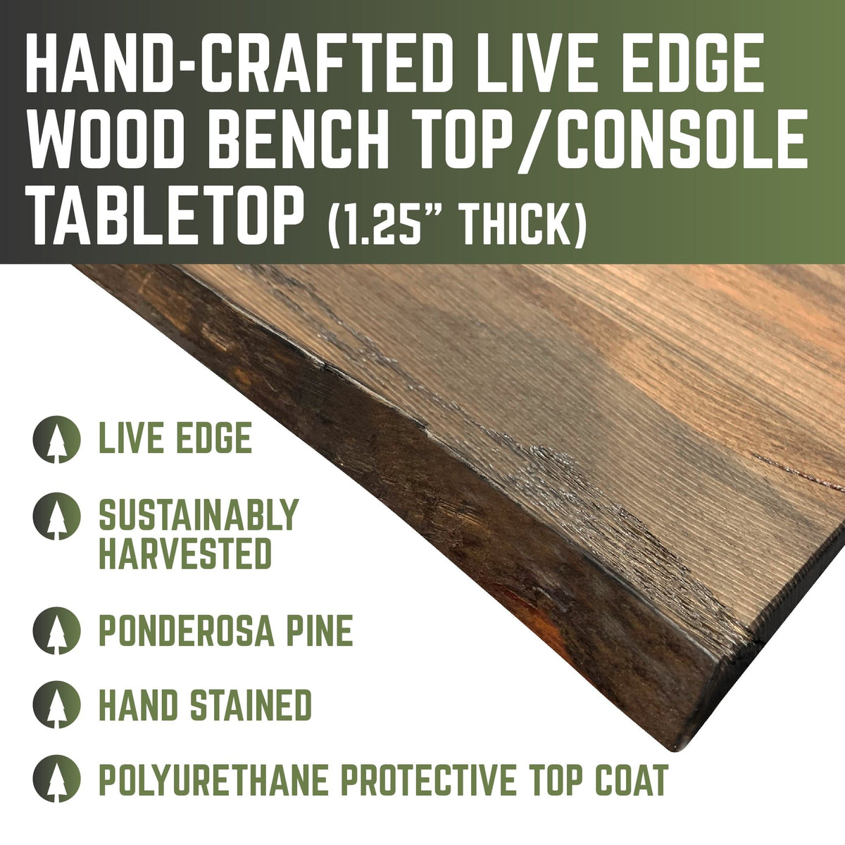 RESTORE Trail Brown Solid Live Edge Wood Console Tabletop by PIPE DECOR