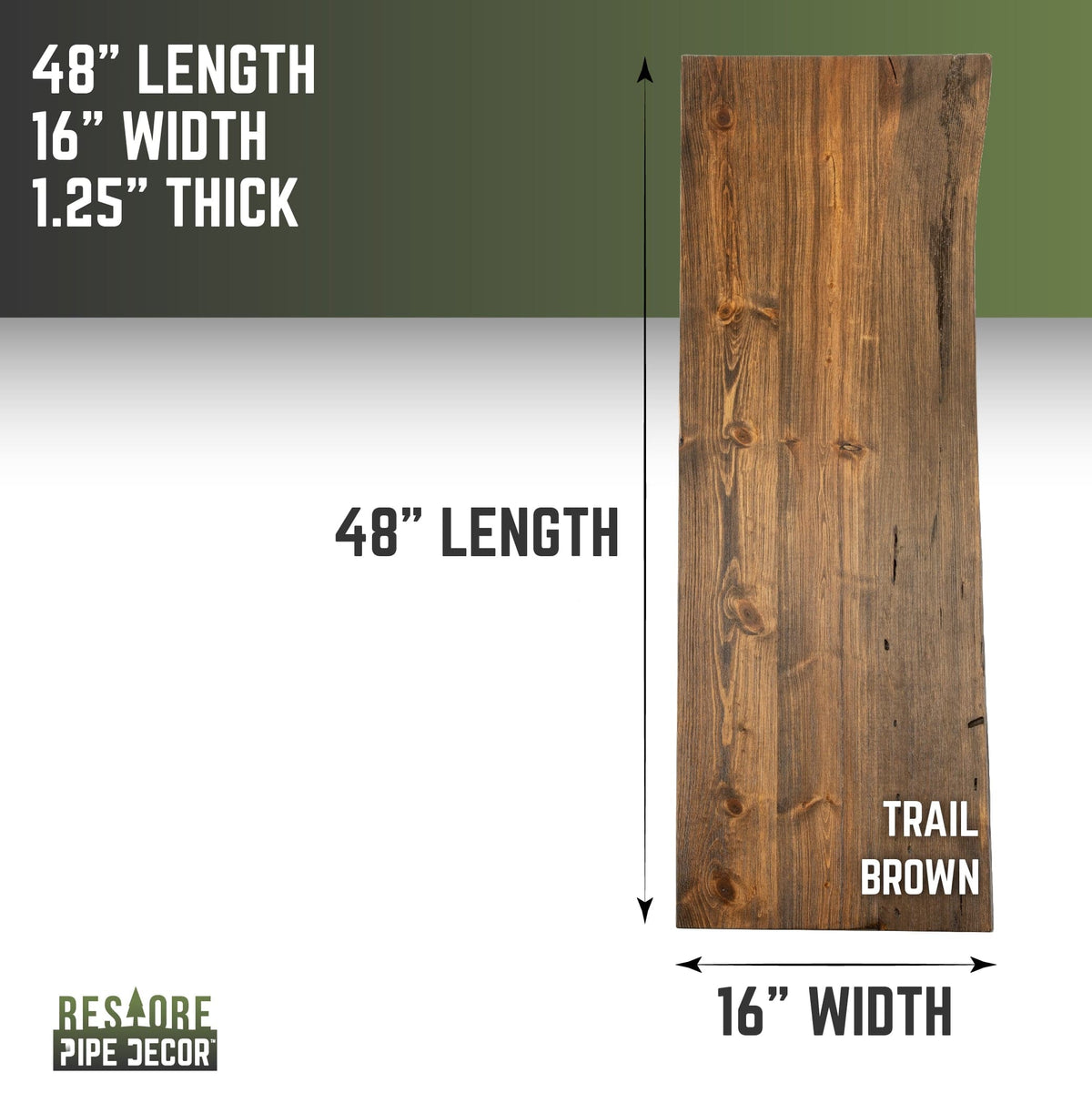 RESTORE Trail Brown Solid Live Edge Wood Console Tabletop by PIPE DECOR