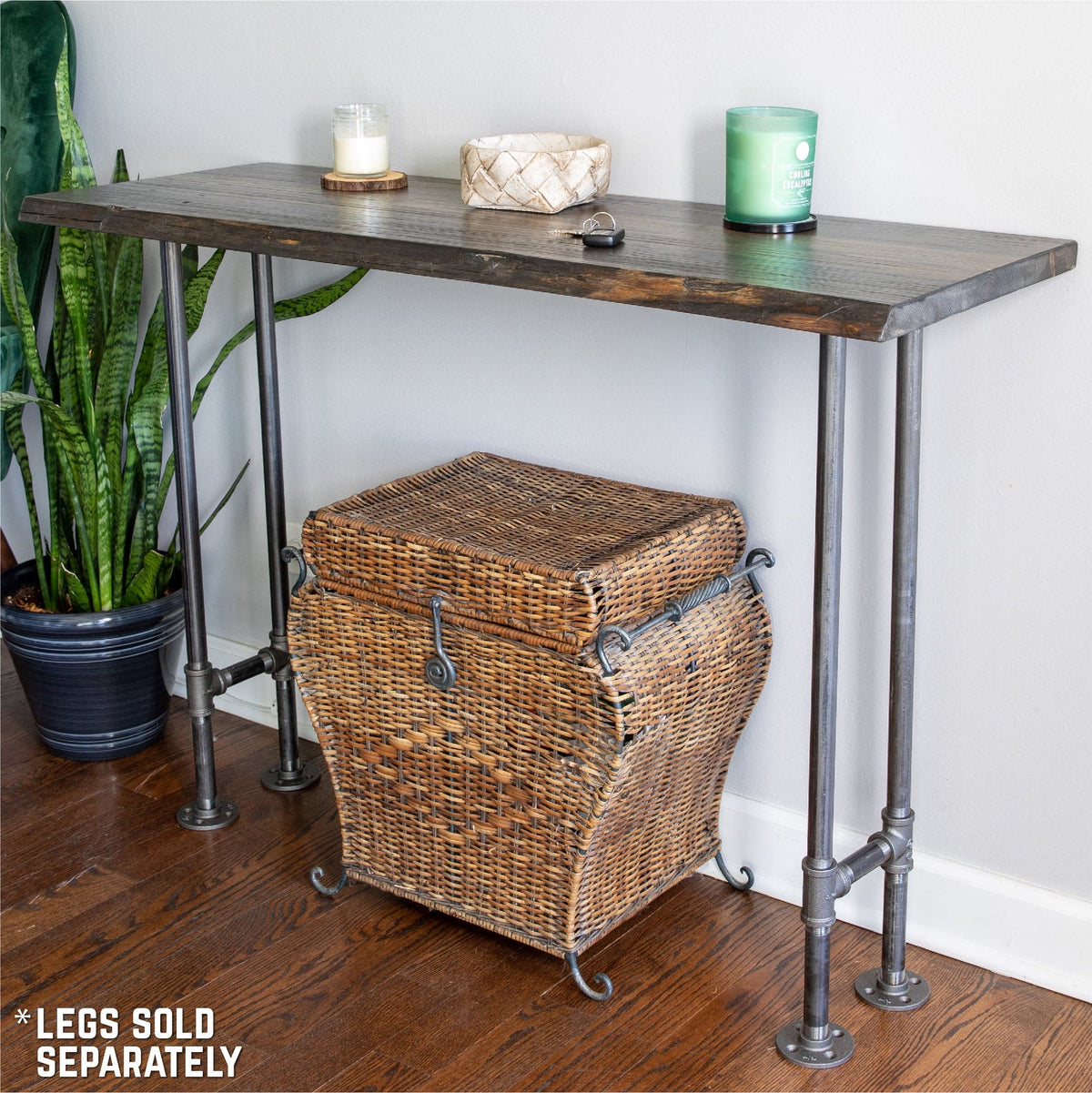 RESTORE Trail Brown Solid Live Edge Wood Console Tabletop by PIPE DECOR