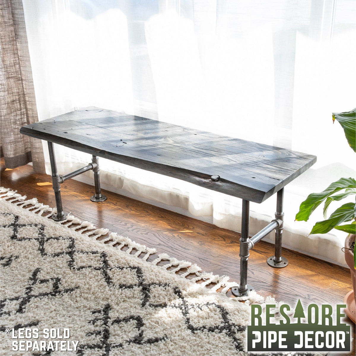 RESTORE Riverstone Grey Solid Live Edge Wood Console Tabletop by PIPE DECOR