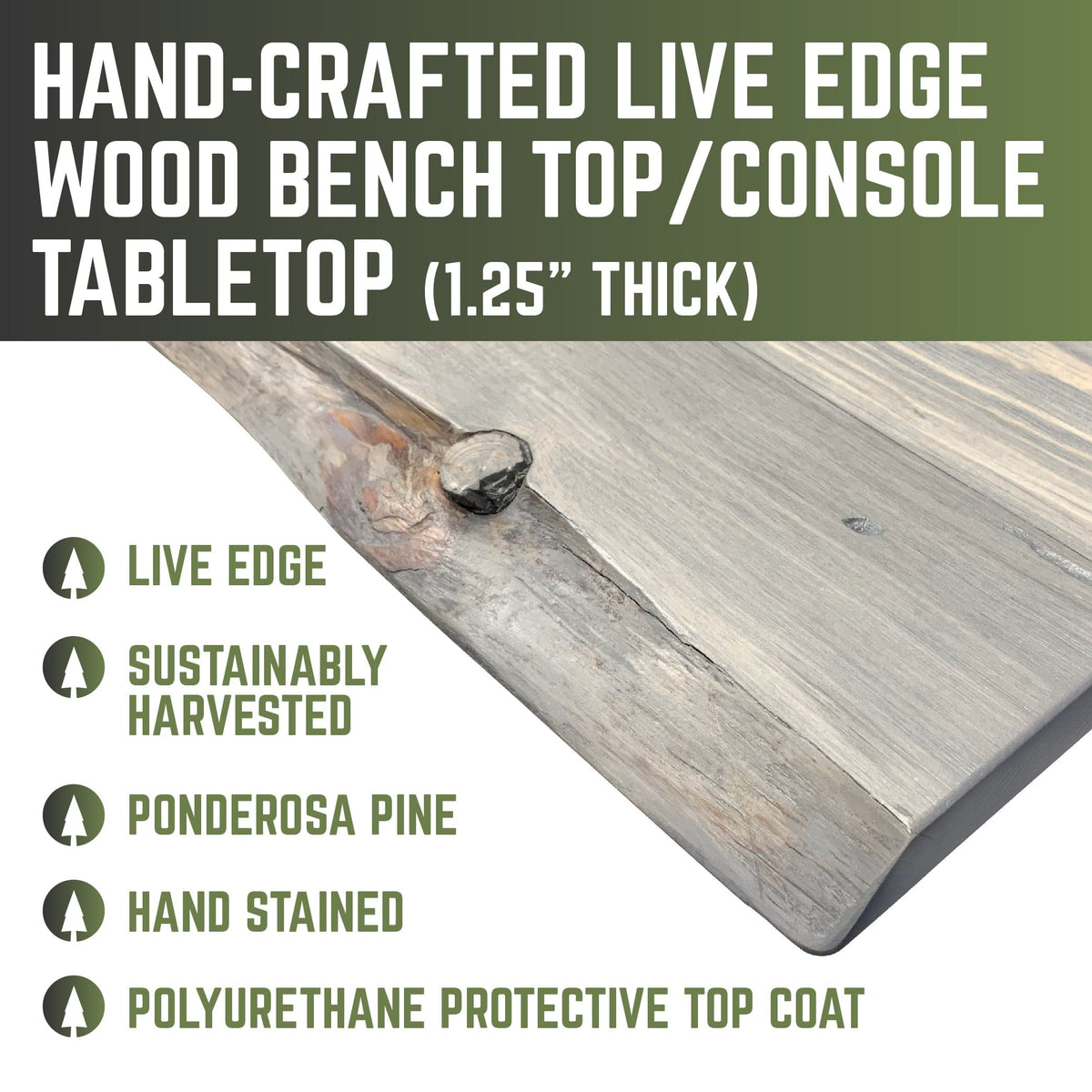 RESTORE Riverstone Grey Solid Live Edge Wood Console Tabletop by PIPE DECOR