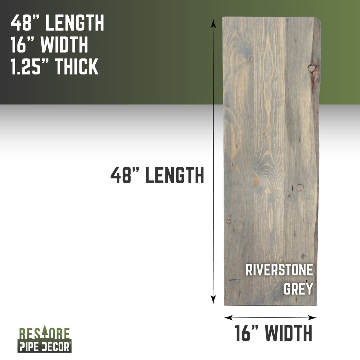RESTORE Riverstone Grey Solid Live Edge Wood Console Tabletop by PIPE DECOR