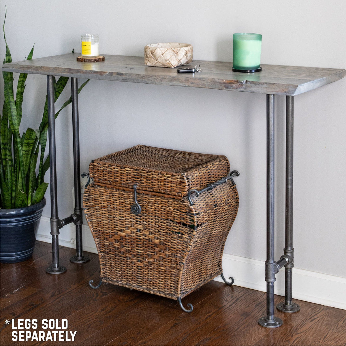 RESTORE Riverstone Grey Solid Live Edge Wood Console Tabletop by PIPE DECOR