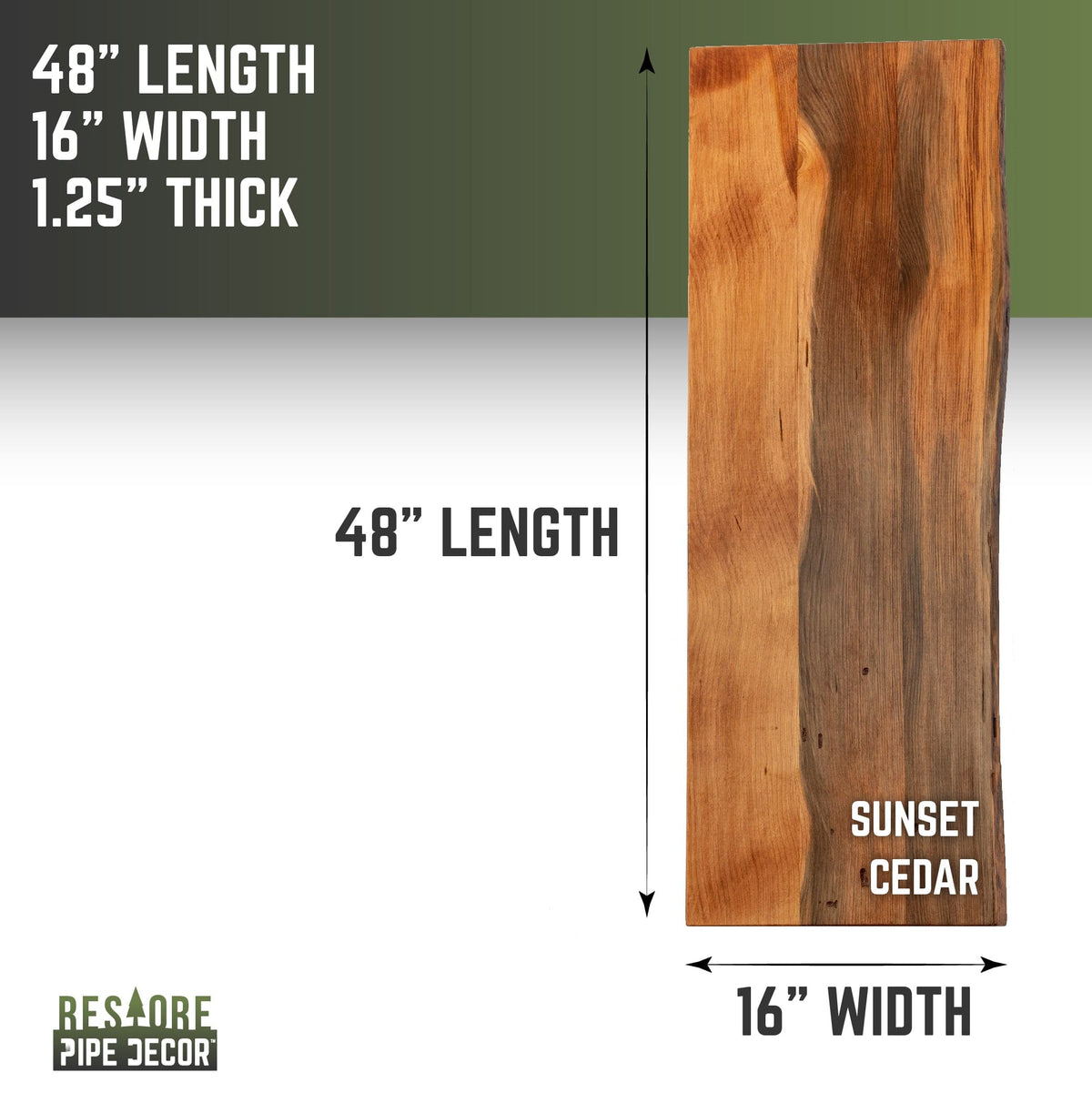 RESTORE Sunset Cedar Solid Live Edge Wood Console Tabletop by PIPE DECOR
