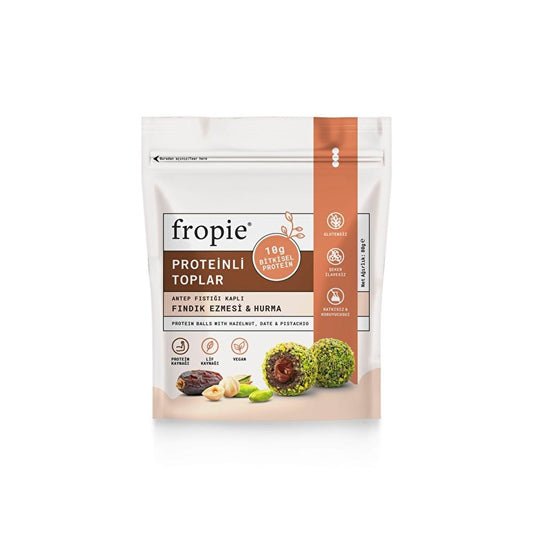Fropie vegan protein balls with dates, hazelnut and pistachio