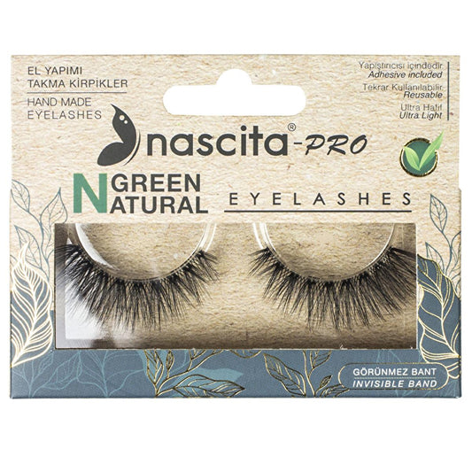 Nascita Natural Green Vegan False Eyelashes 112 - Handmade 3D Lashes for Enhanced Eye Definition by Beauty Care Bag