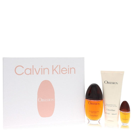 Obsession by Calvin Klein Gift Set -- 3.4 oz Eau De Parfum Spray + 6.7 oz Body Lotion + .5 oz Mini EDP Spray for Women by Avera Group