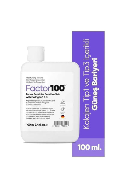 FACTOR100 Sunscreen SPF 50+ for Sensitive Skin - 100ml Broad Spectrum UV Protection Sun Cream by Beauty Care Bag