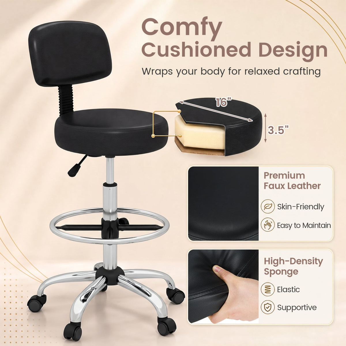 Drafting Chair with Adjustable Height & Footring by DirectDeals