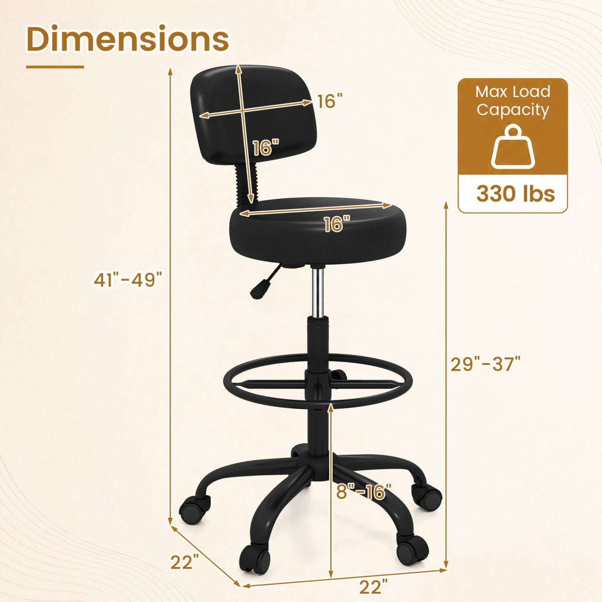 Drafting Chair with Adjustable Height & Footring by DirectDeals