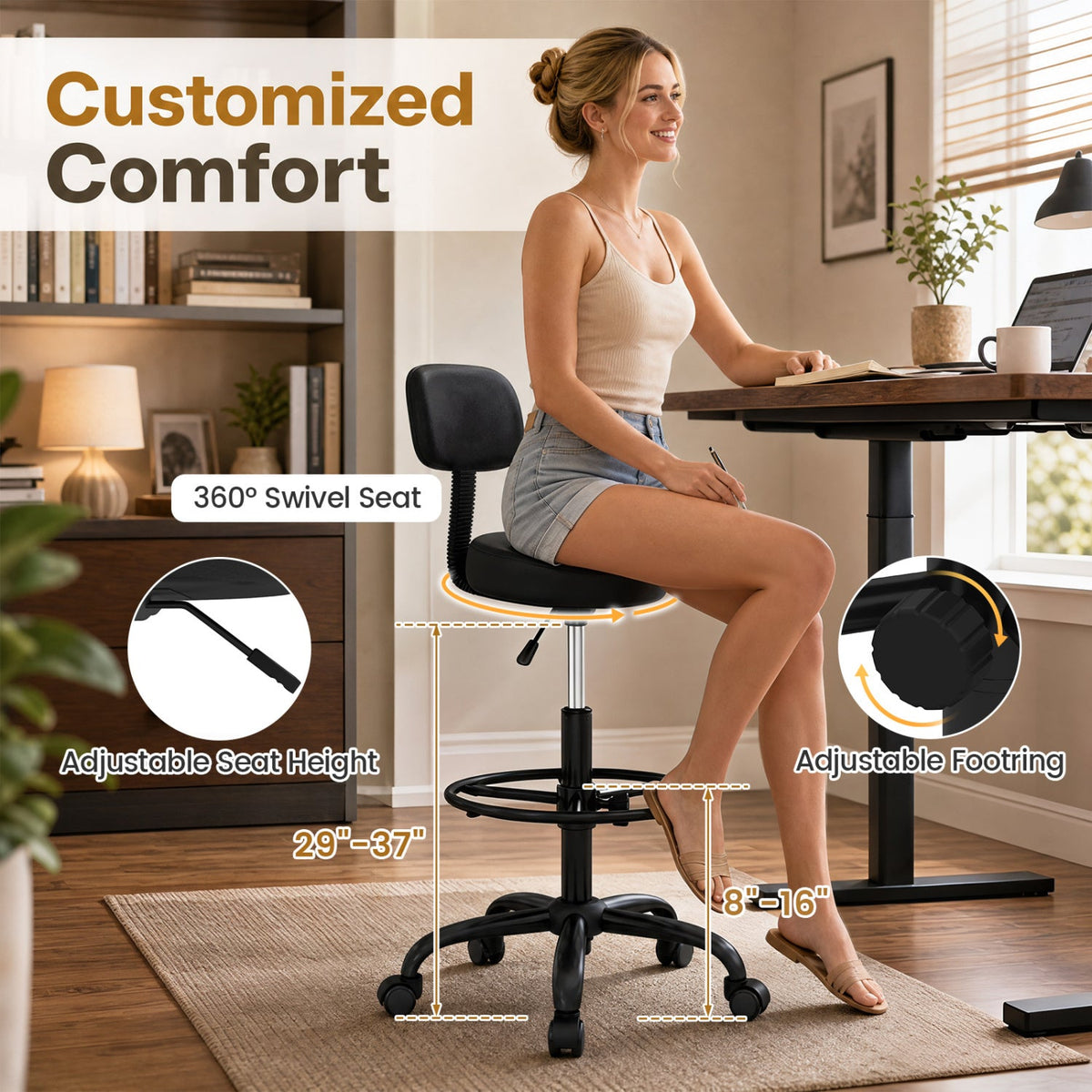Drafting Chair with Adjustable Height & Footring by DirectDeals