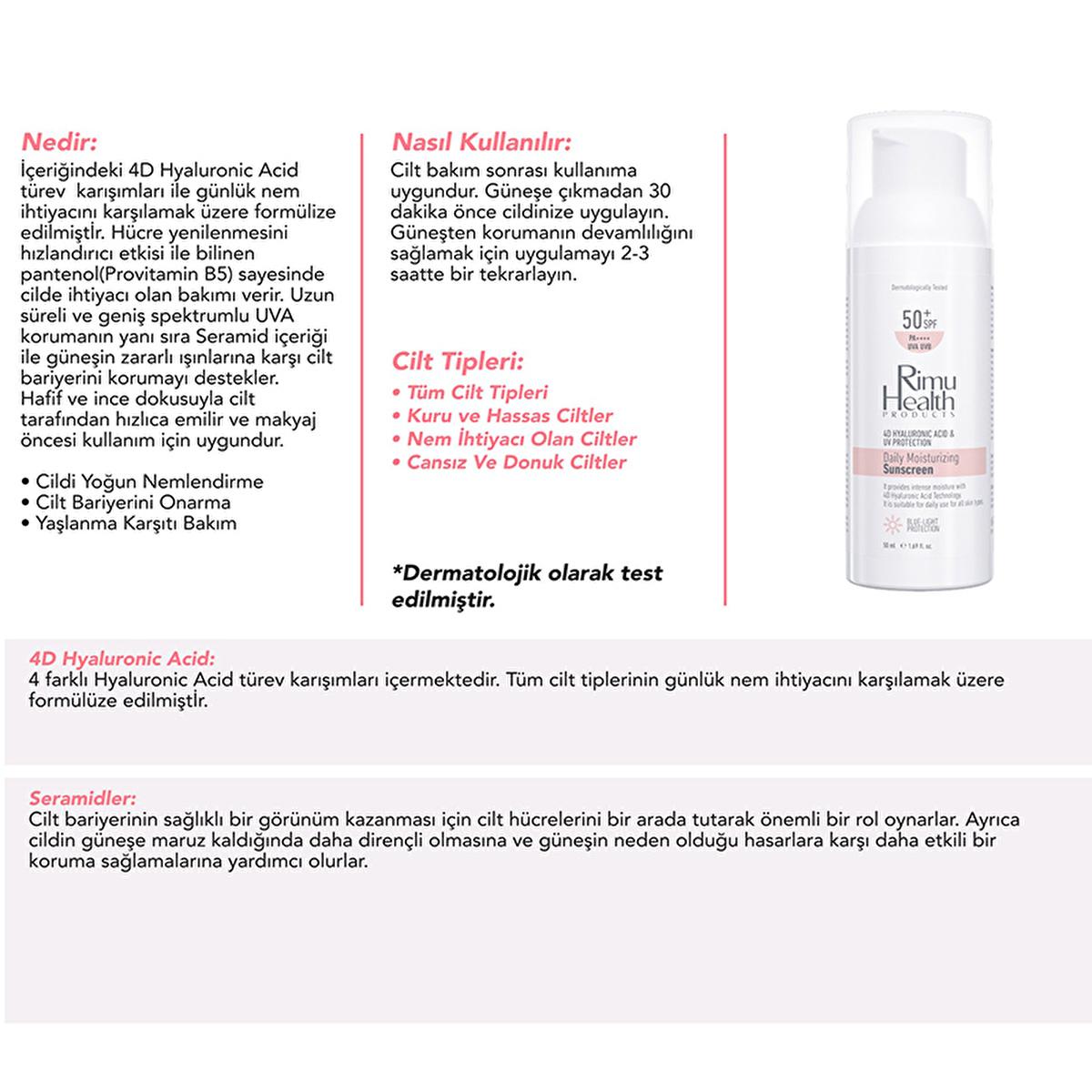 Rimu Health Hyaluronic Acid Daily Sunscreen - SPF UVA/UVB Protection, Lightweight, Moisturizing, Sensitive Skin - 50ml by Beauty Care Bag