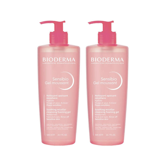 Bioderma Sensibio Foaming Face Cleansing Gel for Sensitive Skin - Gentle, Dermatologically Tested, 500ml x 2 by Beauty Care Bag