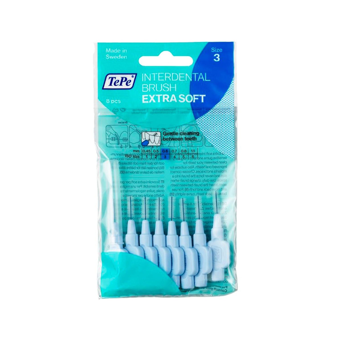 Tepe Extra Soft Interdental Brush 0.6mm - Gentle on Gums, Effective for Tight Spaces - 8 Pack by Beauty Care Bag