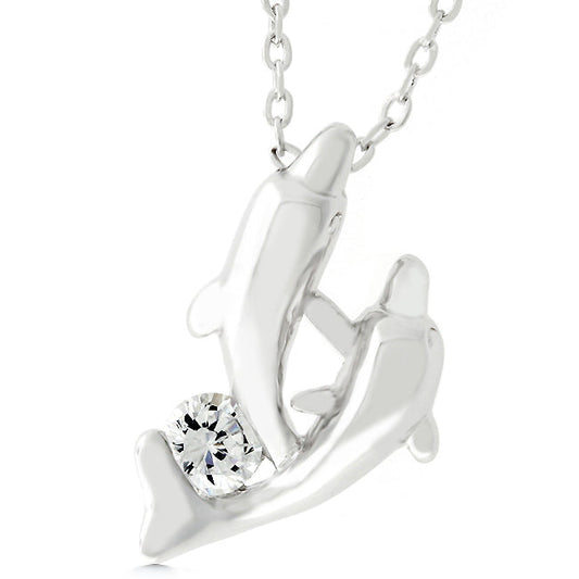 Avera Sterling Silver Dual Dolphin Pendant Necklace by Avera Group