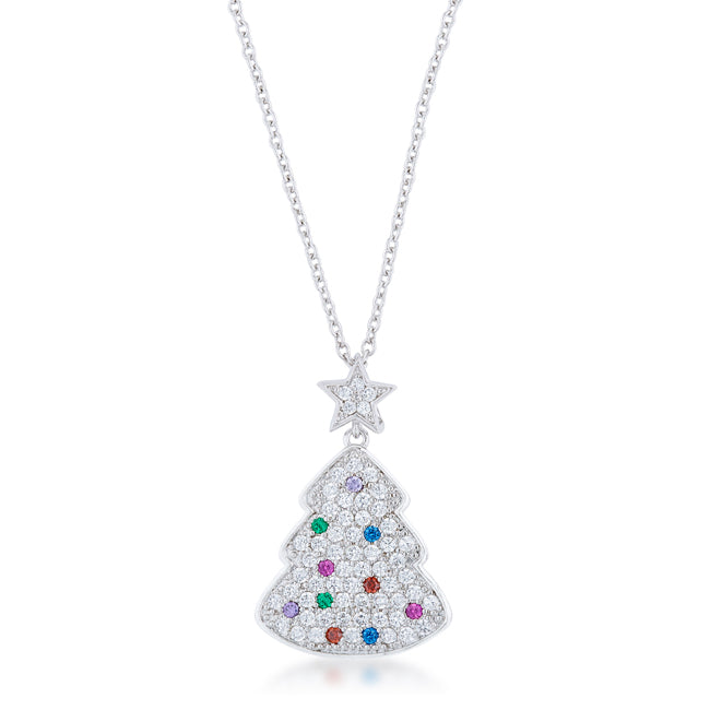 Avera Christmas Tree Drop Necklace in Polished Silver by Avera Group
