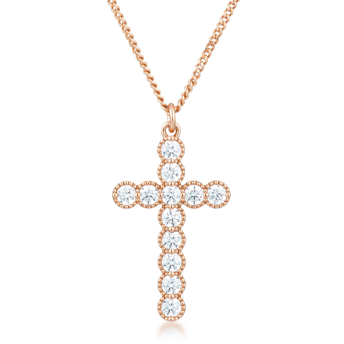 Avera Micro Beaded Plated CZ Cross Pendant Necklace by Avera Group