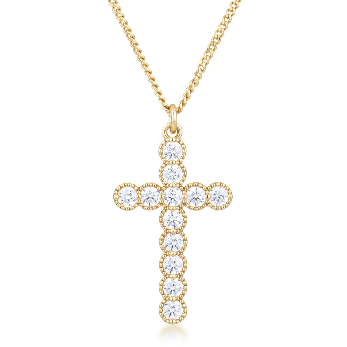 Avera Micro Beaded Plated CZ Cross Pendant Necklace by Avera Group