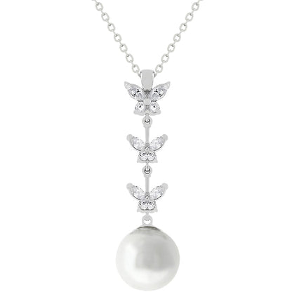 Avera Butterfly Pearl Pendant Necklace for Women One Size Silver by Avera Group
