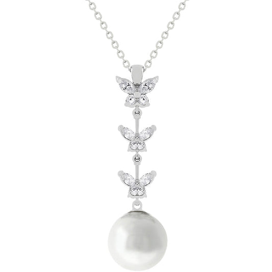 Avera Butterfly Pearl Pendant Necklace for Women One Size Silver by Avera Group
