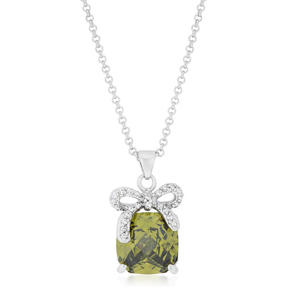 Avera Olivine Pendant with Bow Elegant Necklace by Avera Group
