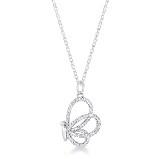 Avera Whimsical CZ Butterfly Pendant and Necklace in Sterling Silver by Avera Group