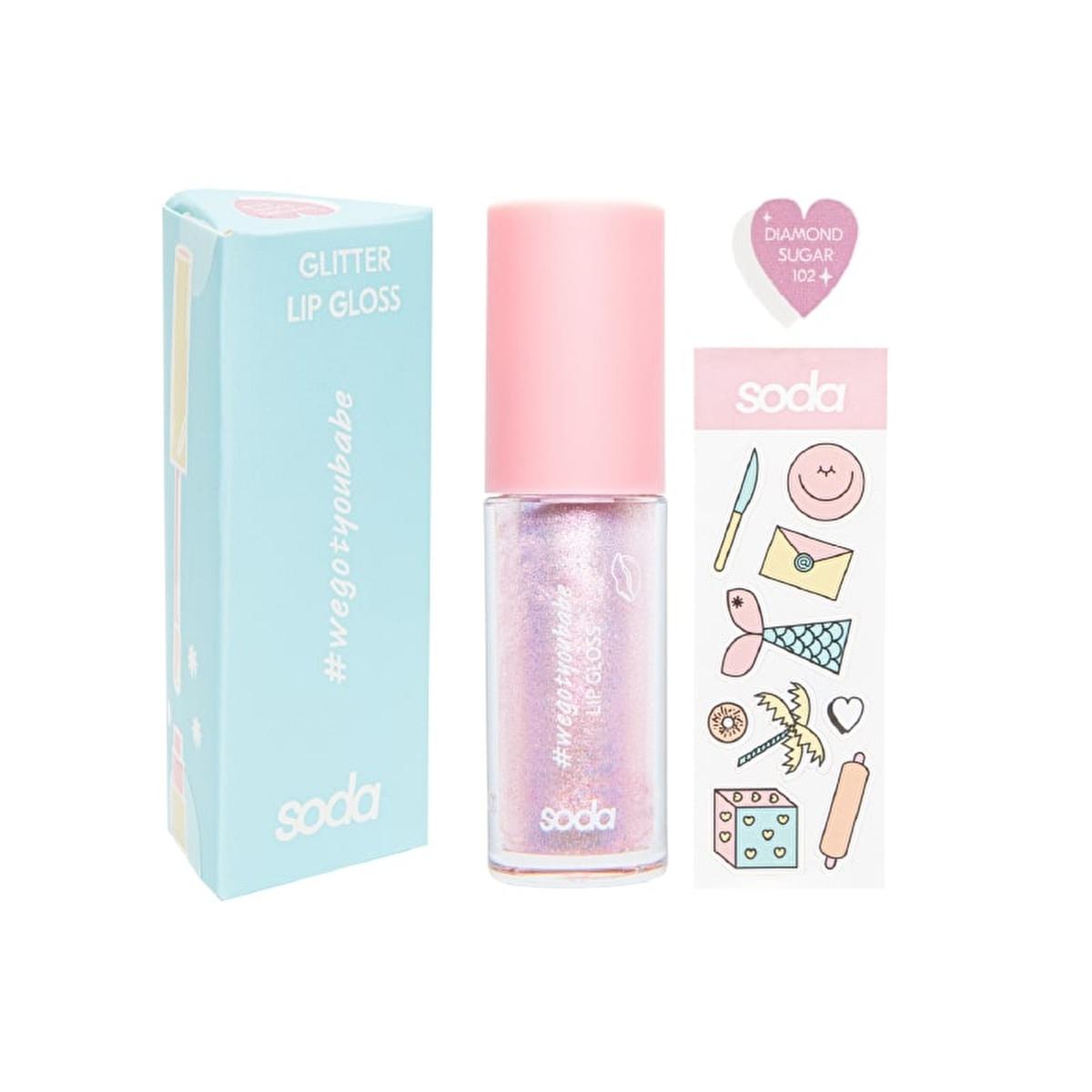 SODA Glitter Lip Gloss - Long Lasting Shiny Lip Care for Women - Diamond Sugar by Beauty Care Bag