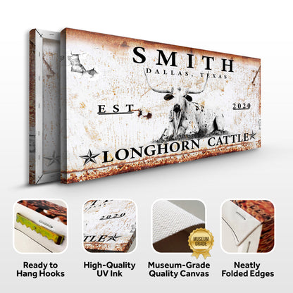Longhorn Rustic Cattle Sign by Tailored Canvases