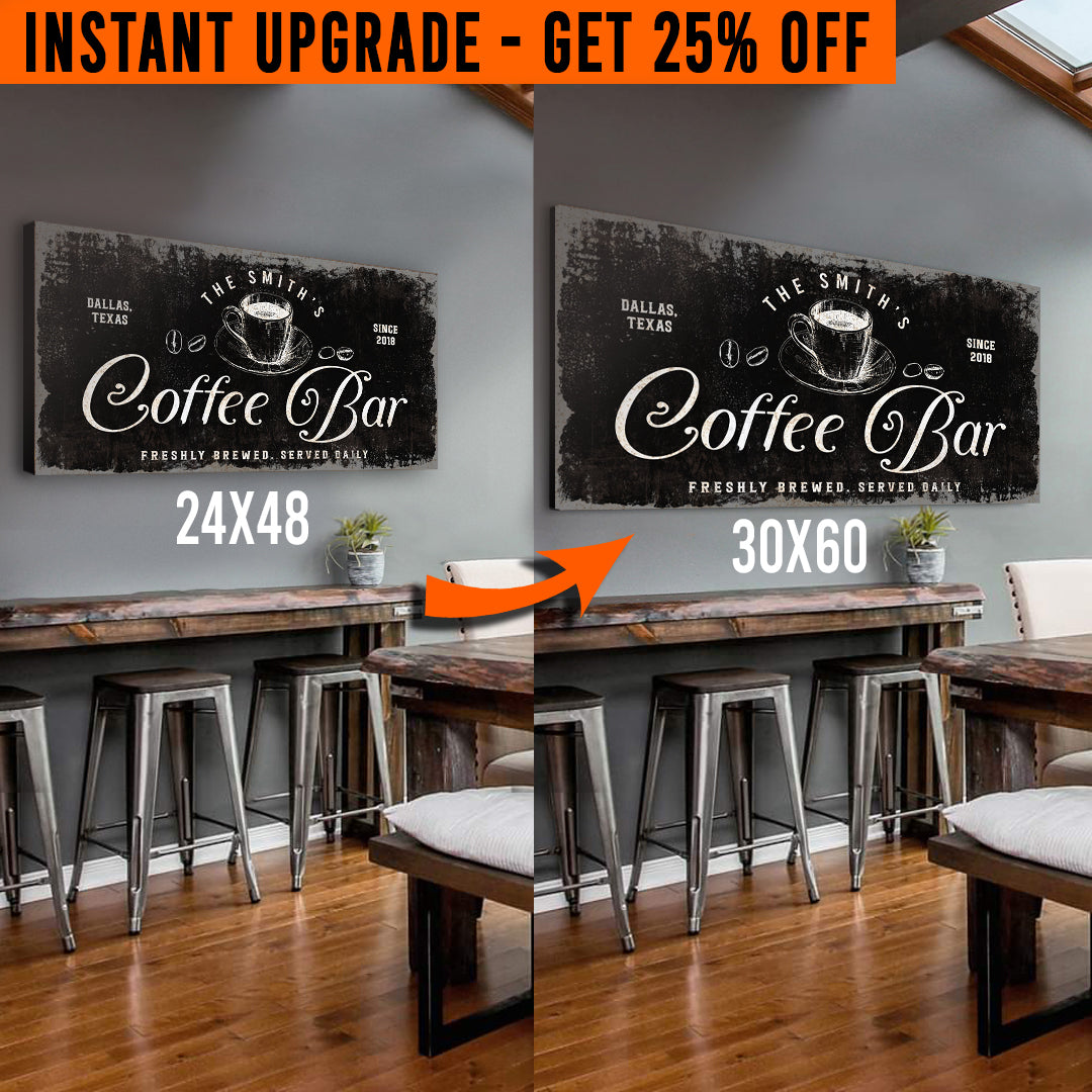 Upgrade Your 48x24 Inches 'Coffee Bar' (Style 3) Canvas To 60x30 Inches by Tailored Canvases