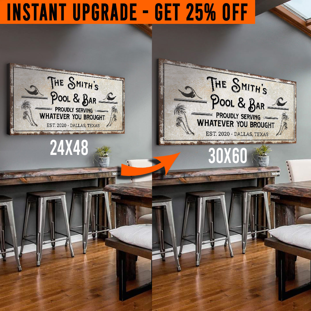 Upgrade Your 48x24 Inches 'Pool & Bar' (Style 1) Canvas To 60x30 Inches by Tailored Canvases