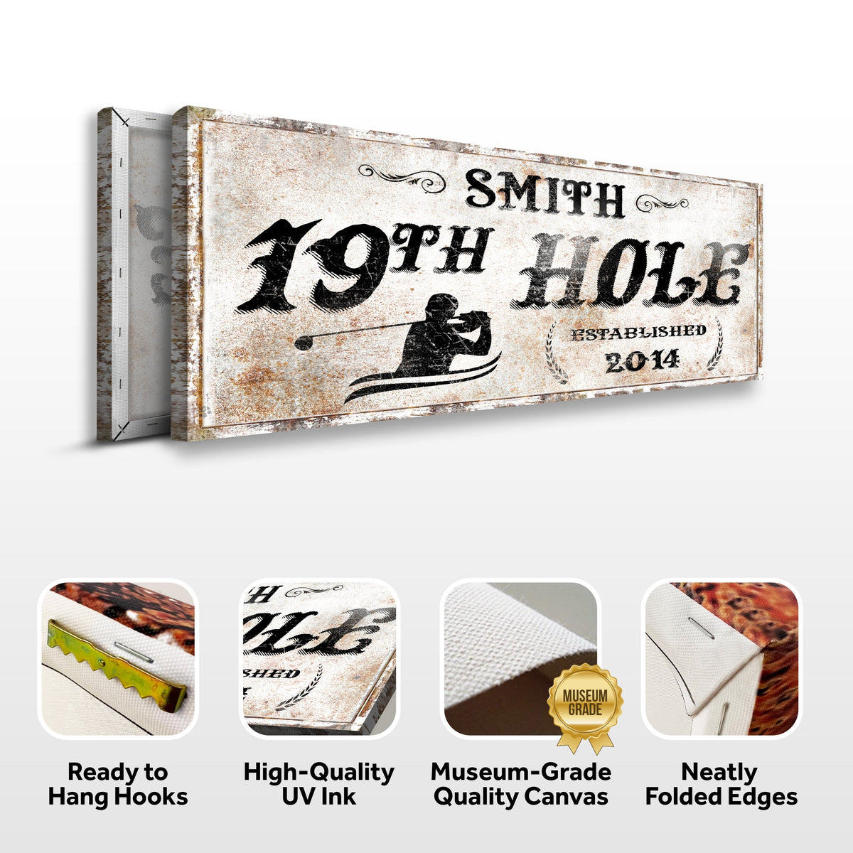19th Hole rustic vintage canvas sign by Tailored Canvases, view 4