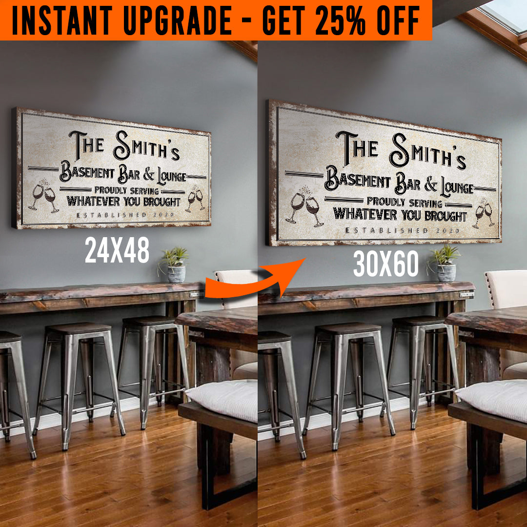 Upgrade Your 48x24 Inches 'Basement Bar and Lounge' (Style 1) Canvas To 60x30 Inches by Tailored Canvases