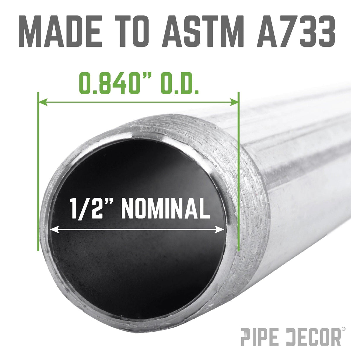 PIPE DECOR 1/2 in. x 12 in. galvanized steel pipe, view 3