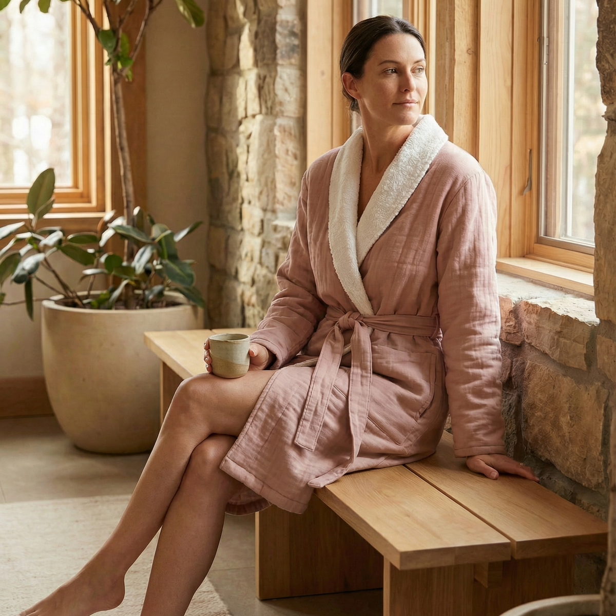 Soluna – Double-Side Muslin/Terry Shawl Robe by Pure Fiber