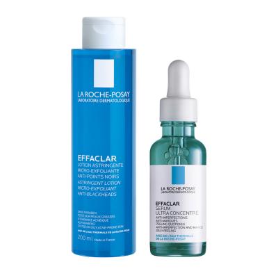 La Roche-Posay Effaclar: Acne Treatment Skincare Set - Pore Minimizing Salicylic & Glycolic Acid Toner & Serum for Oily, Blemish-Prone Skin by Beauty Care Bag