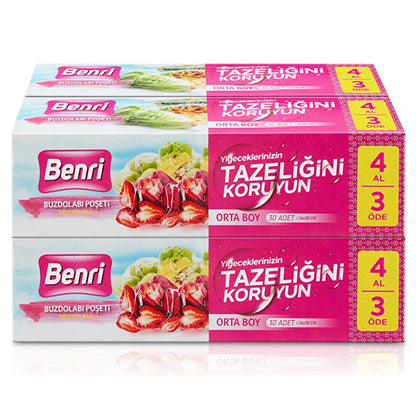 Benri Medium Food Storage Bags for Freshness 4 x 30 Pack by Beauty Care Bag