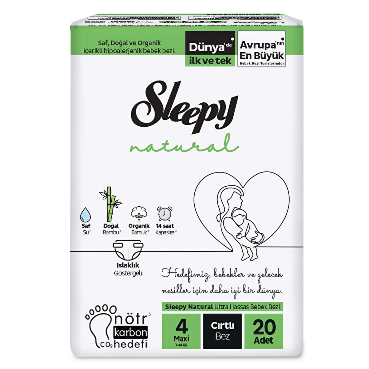 Sleepy Natural Compact Size 4 Maxi Baby Diapers 20 Count - Eco-Friendly Diapers for Babies with Wetness Indicator by Beauty Care Bag