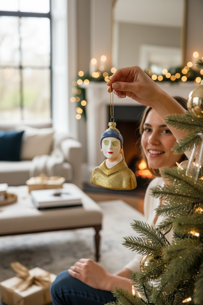 Girl with a Pearl Earring Johannes Vermer Glass Christmas Ornament by Rust & Cinder